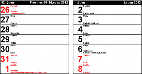 první týden roku 2012 první týden roku 2012