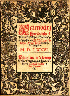 Vyzdobená titulní stránka Zelotýnova kalendáře z roku 1576